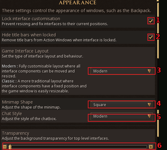 Appearance settings