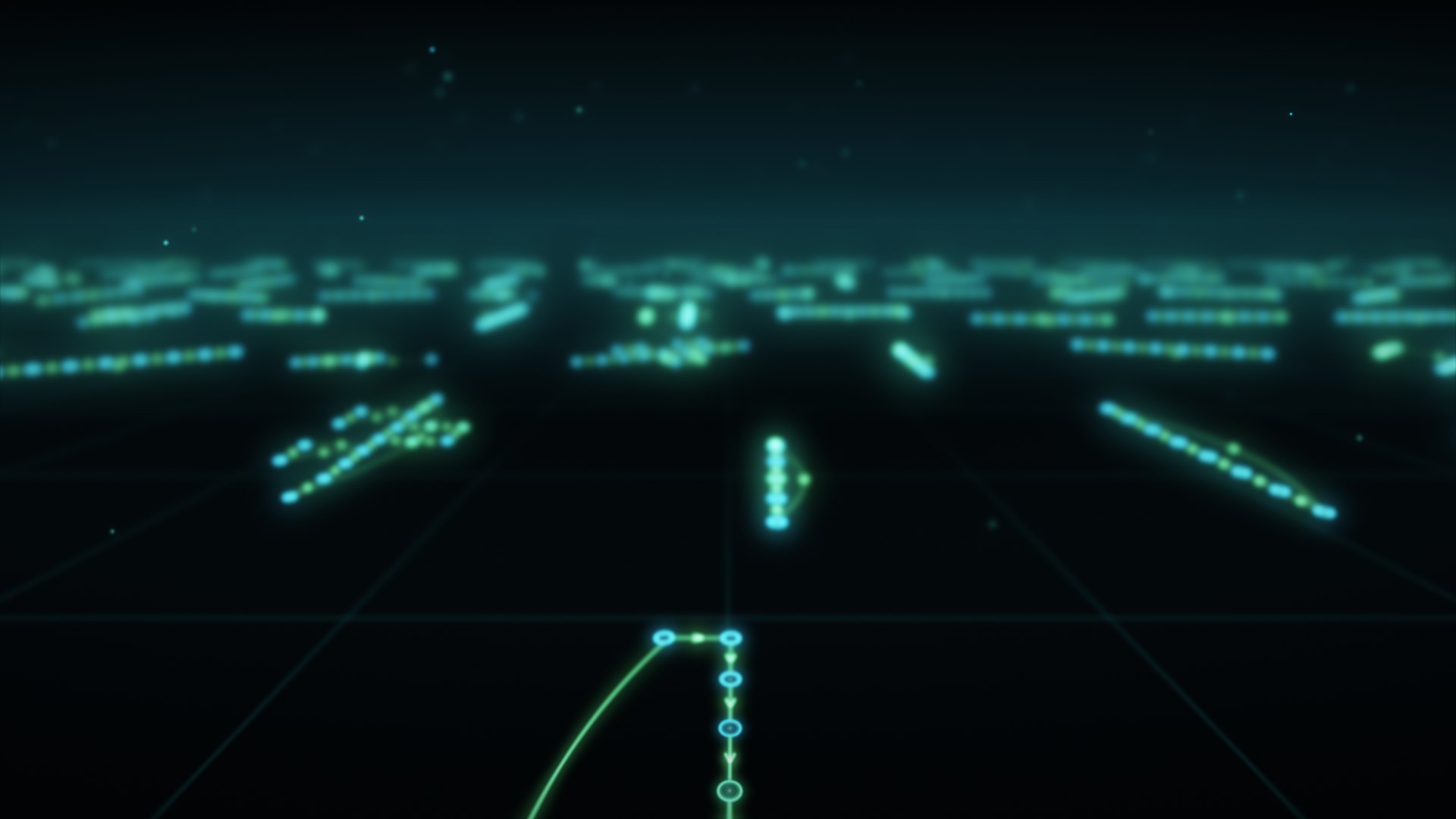 Genesis bots drawn as glowing graphs of their actions