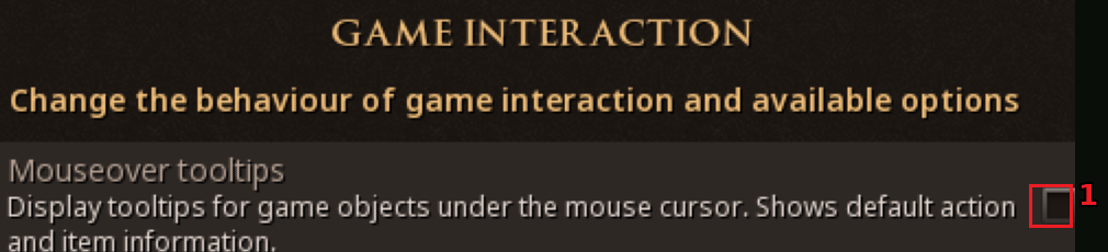 Game Interaction settings — Mouseover tooltips Off